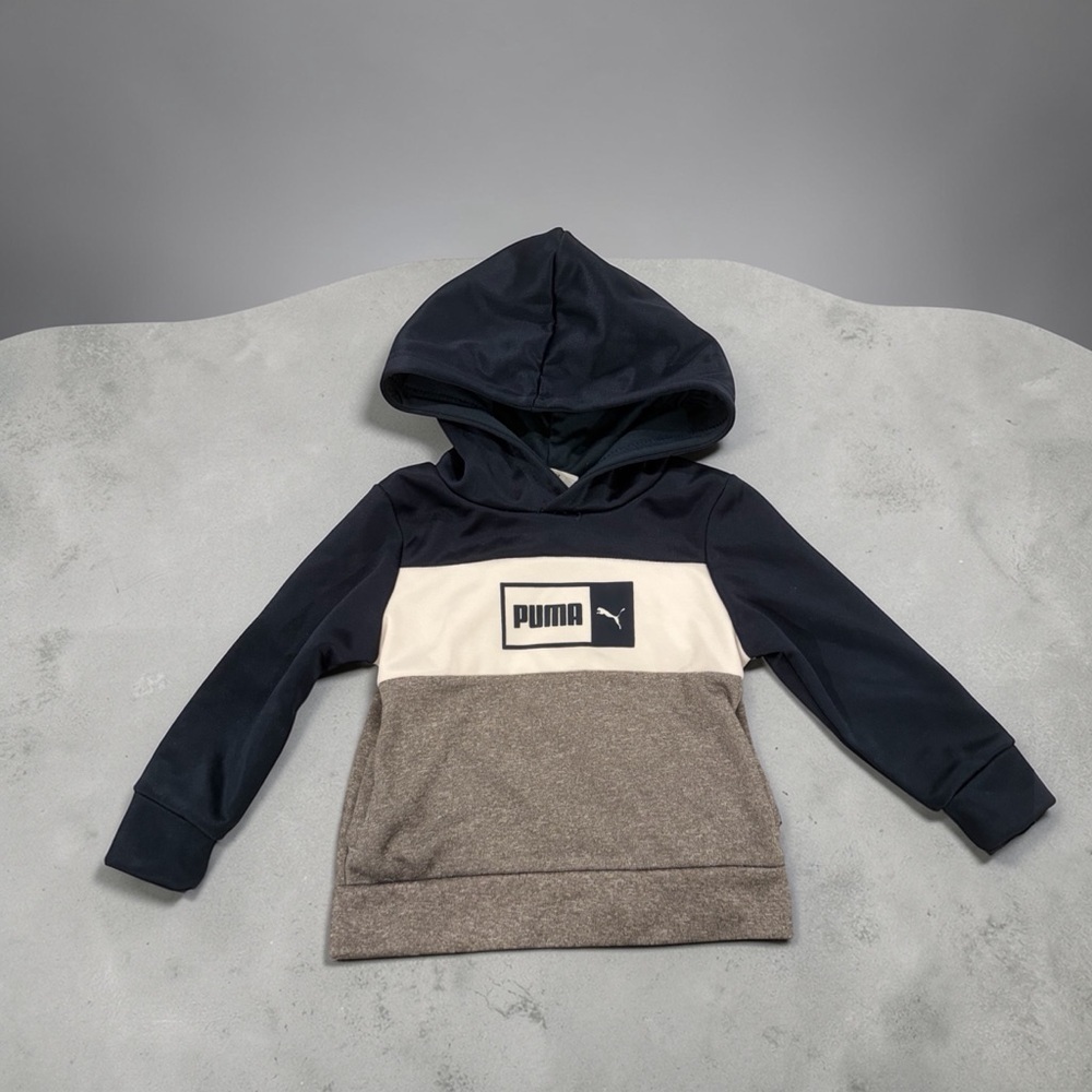 PUMA Toddler 12M Colorblock Hoodie‎ Navy Gray White Logo EUC